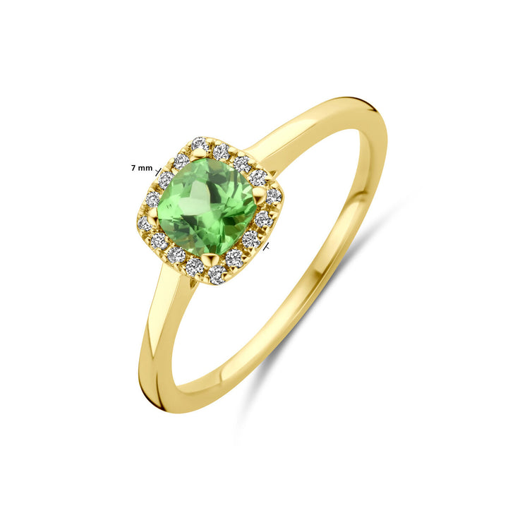 Ring Tsavorit und Diamant 0,07ct H SI Halo 14K Gelbgold