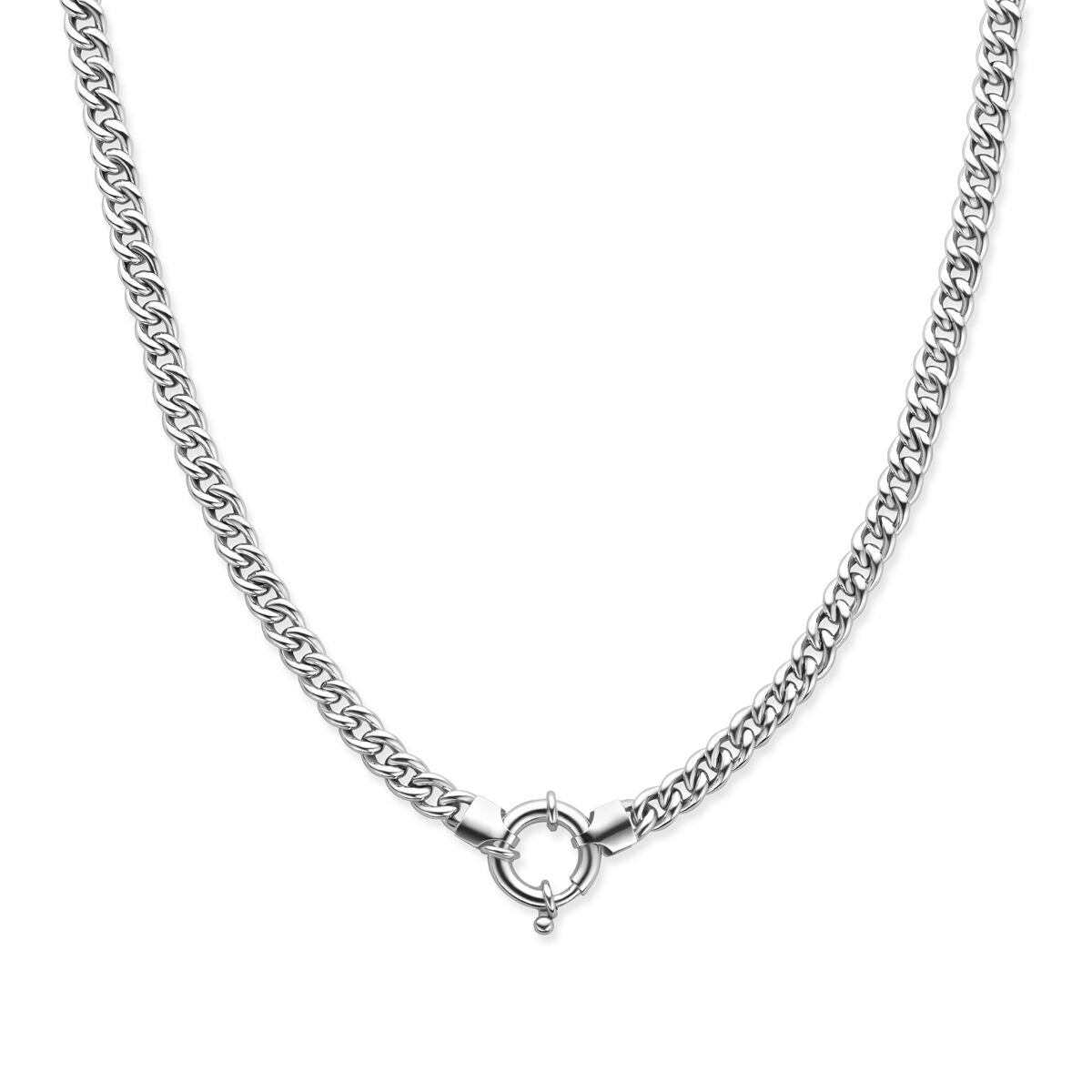 Collier aus rhodiniertem Silber mit 5,8 mm Gourmette-Gliedern und großem Karabinerverschluss
