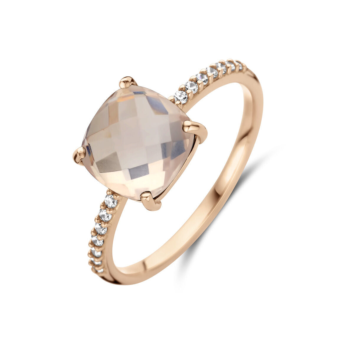Ring Rosenquarz und Zirkonia 14K Roségold