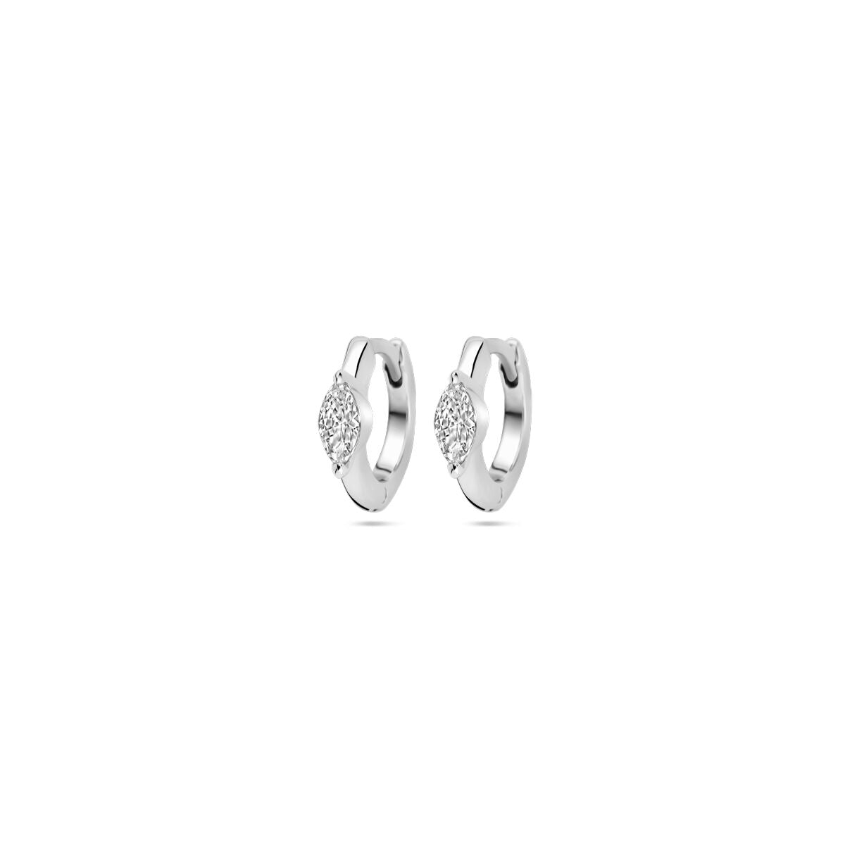 Klapp-Ohrringe aus rhodiniertem Silber mit Zirkonia, 10 mm, in glänzender Ausführung
