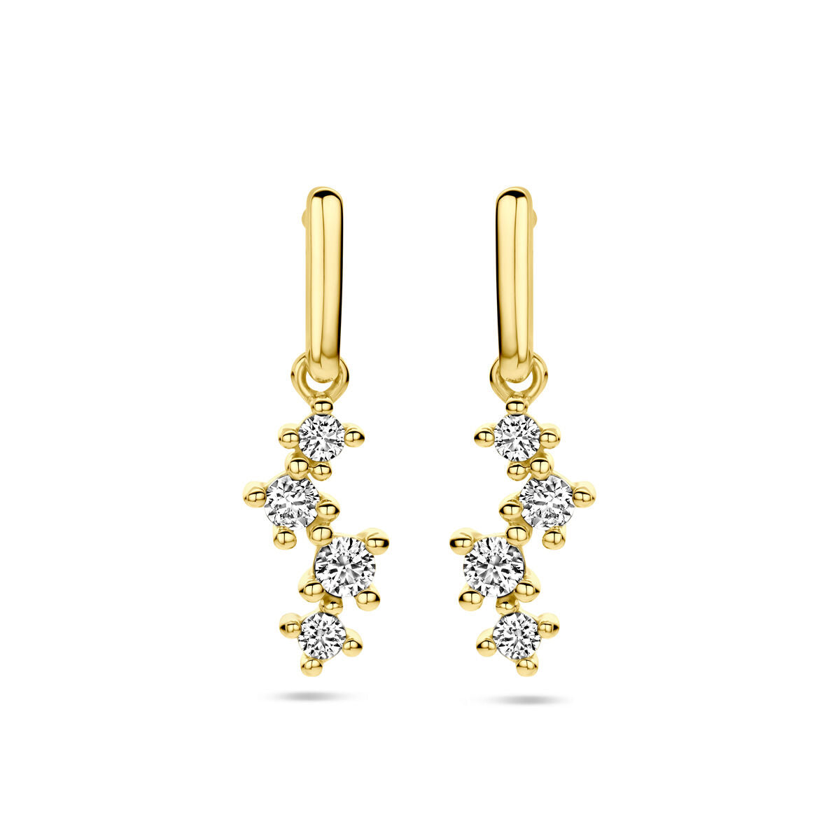 Ohrhänger aus 14K Gelbgold mit Zirkonia-Steinen in blütenförmigem Design