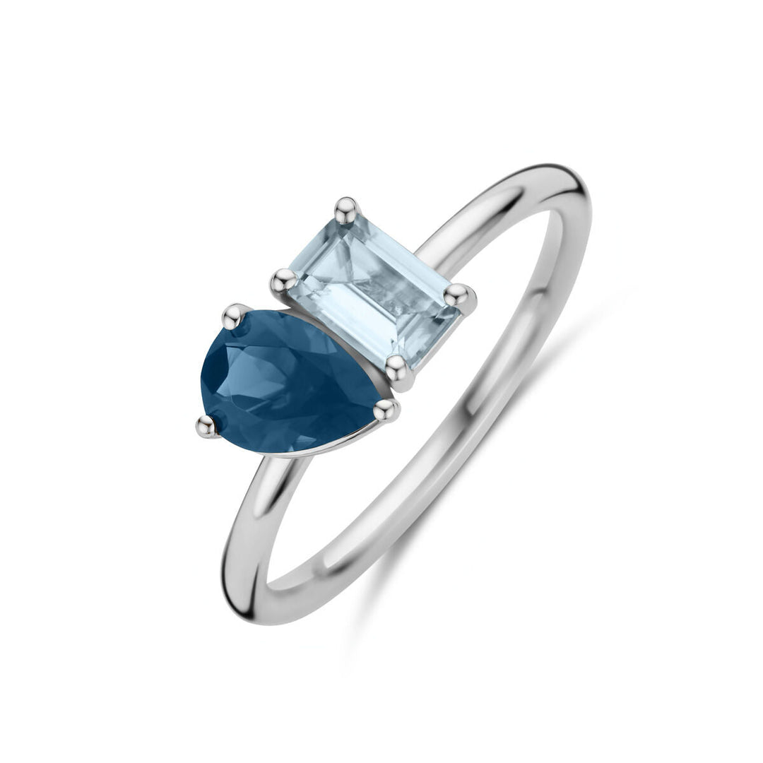 Ring himmelblauer Topas und London Blue Topas 14K Weißgold