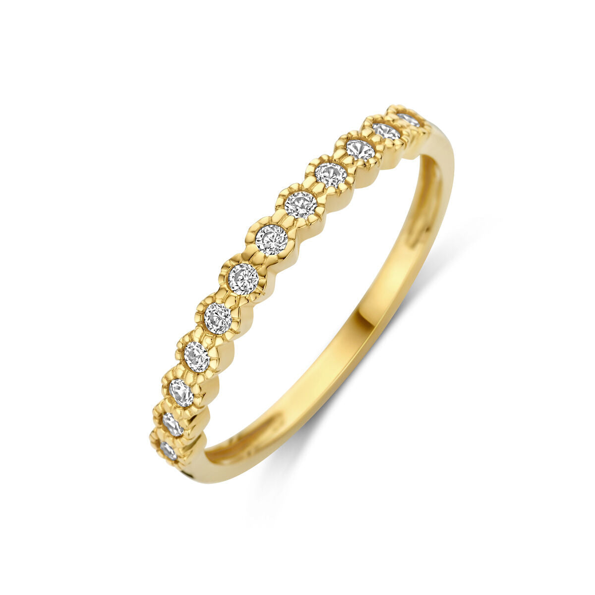 Ring aus 14K Gelbgold mit Zirkonia-Steinen in blumigem Design
