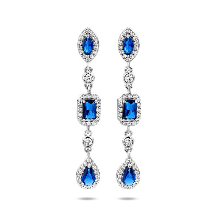 Ohrringe weiß und blauer Saphir, Silber rhodiniert