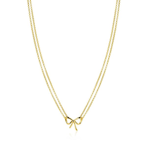 Zweireihige Kette aus Gold mit einer Schleifen-Detail in der Mitte