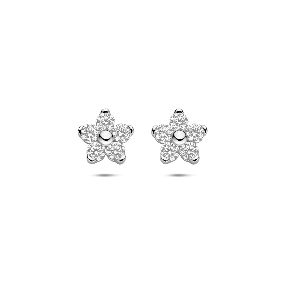 Silberne Ohrstecker in Blumenform mit Zirkonia, rhodiniertes 925 Silber