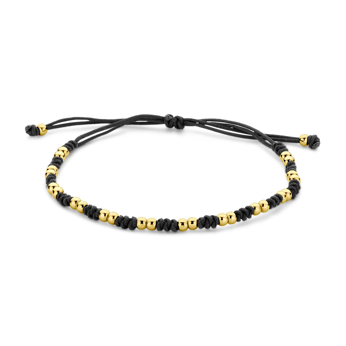 Armband mit goldenen Kugeln und schwarzem Gummi- oder Nylonband, verstellbar von 12 bis 24 cm