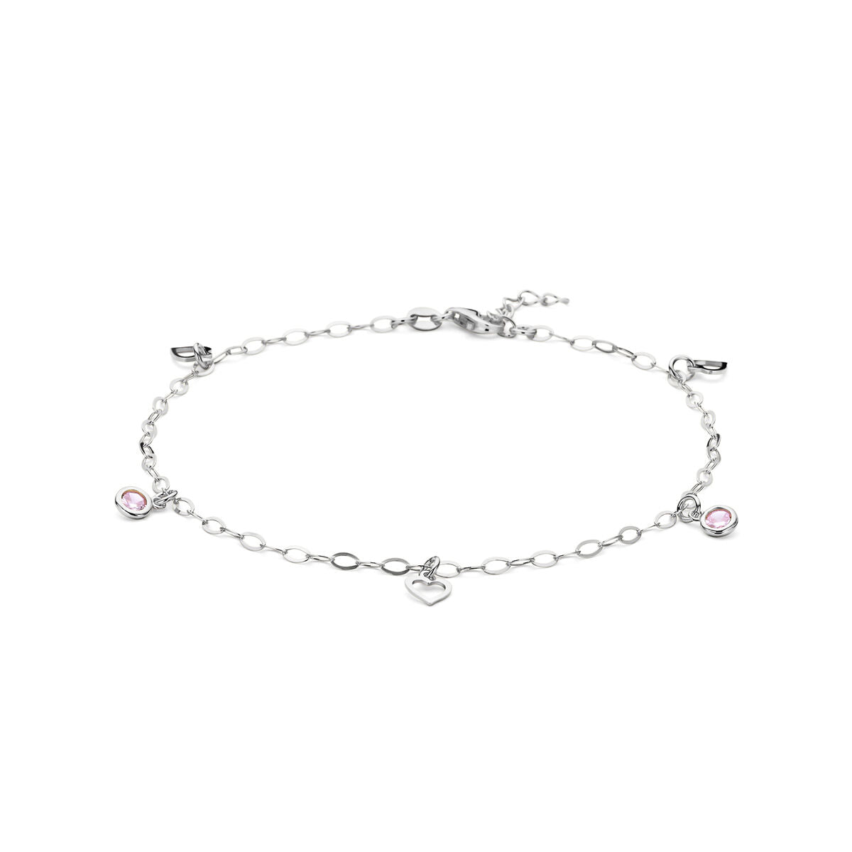 Silbernes Fußkettchen mit Herz und rosa Zirkonia, 24 + 2 cm lang
