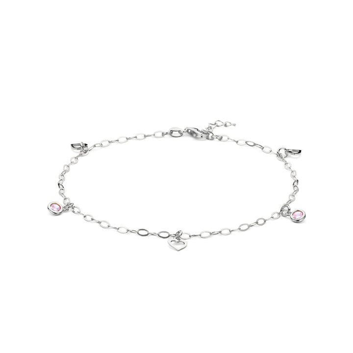 Silbernes Fußkettchen Herz und rosa Zirkonia 24 + 2 cm