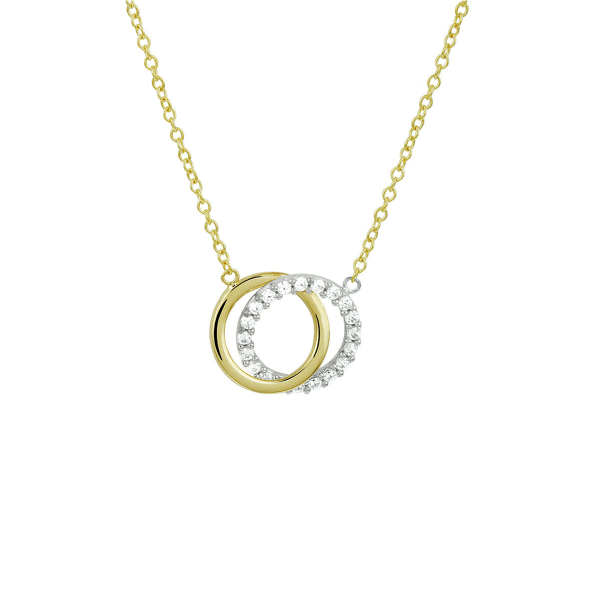 Collier mit zwei Ringen, einer aus gelbem Gold und der andere mit Zirkonia-Steinen, 40-44 cm lang