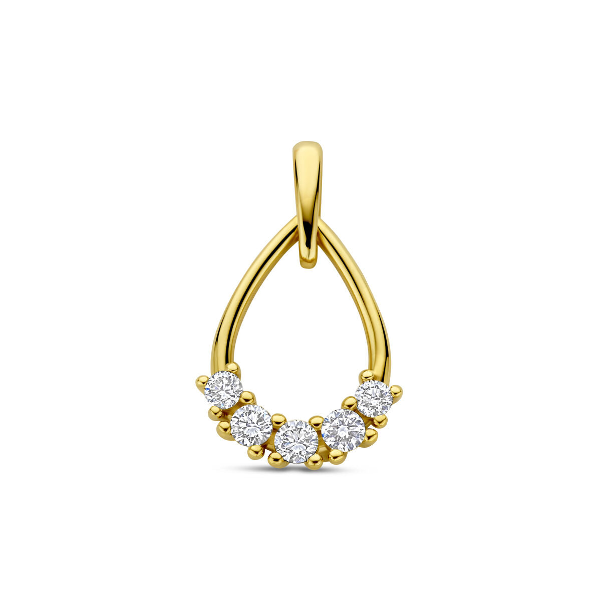 Hänger aus 14k Gelbgold in Tropfenform mit fünf lab-grown Diamanten