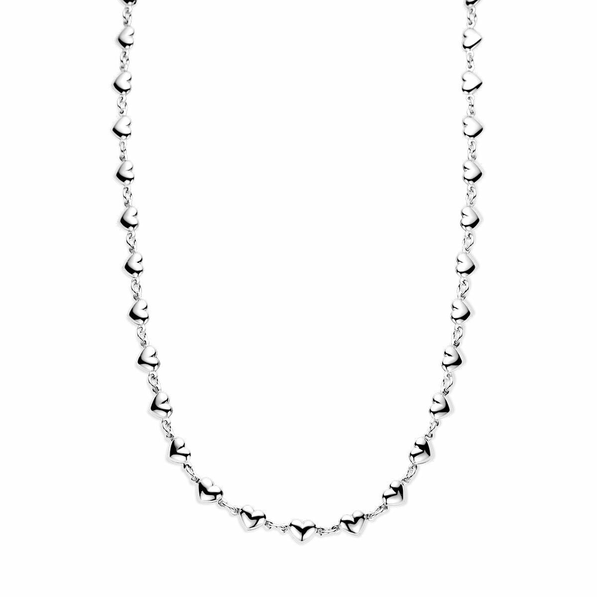 Collier aus rhodiniertem Silber mit herzförmigen Anhängern, Länge 41 + 4 cm