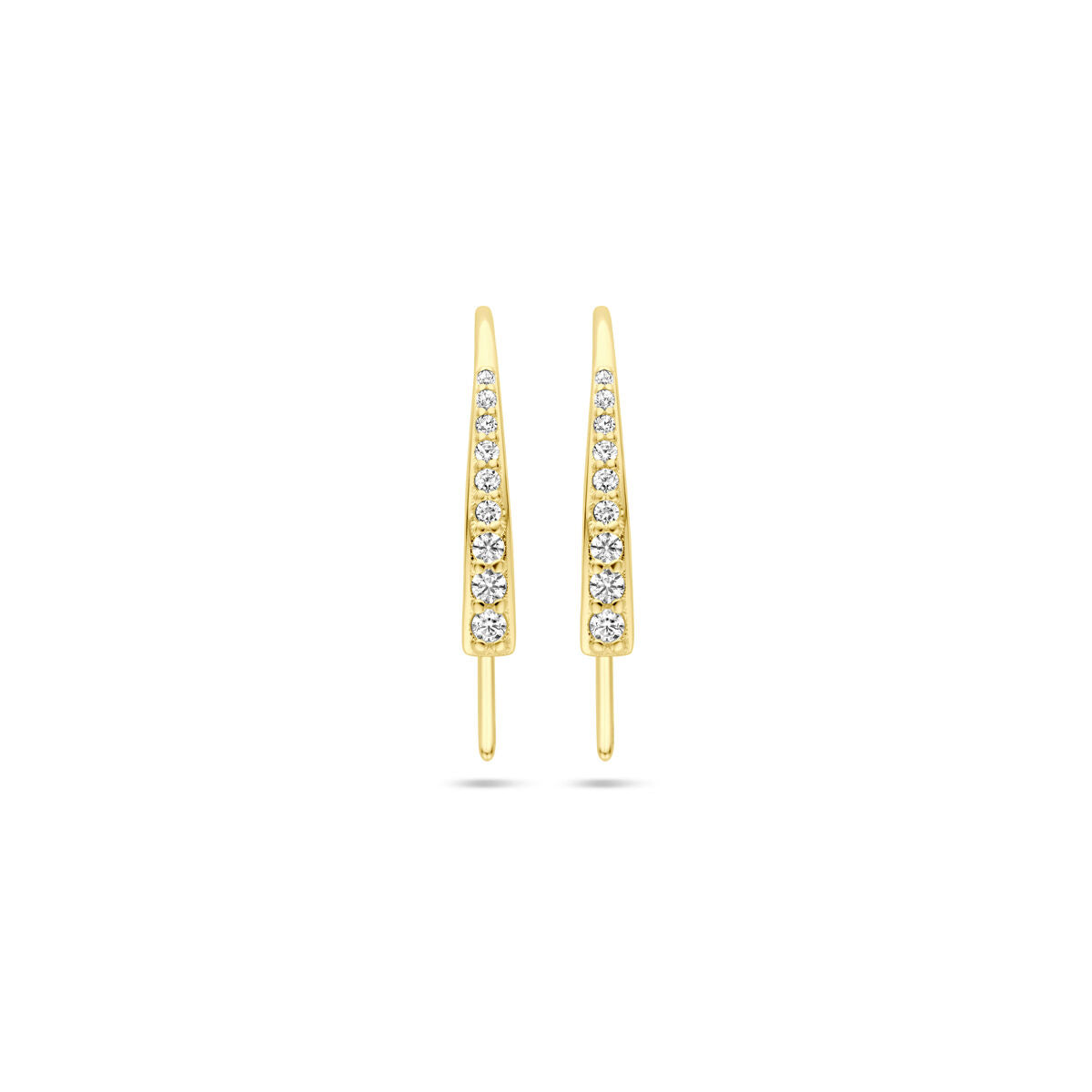 Ohrhaken aus 14K Gelbgold mit funkelnden Zirkonia-Steinen in einer schmalen, länglichen Form