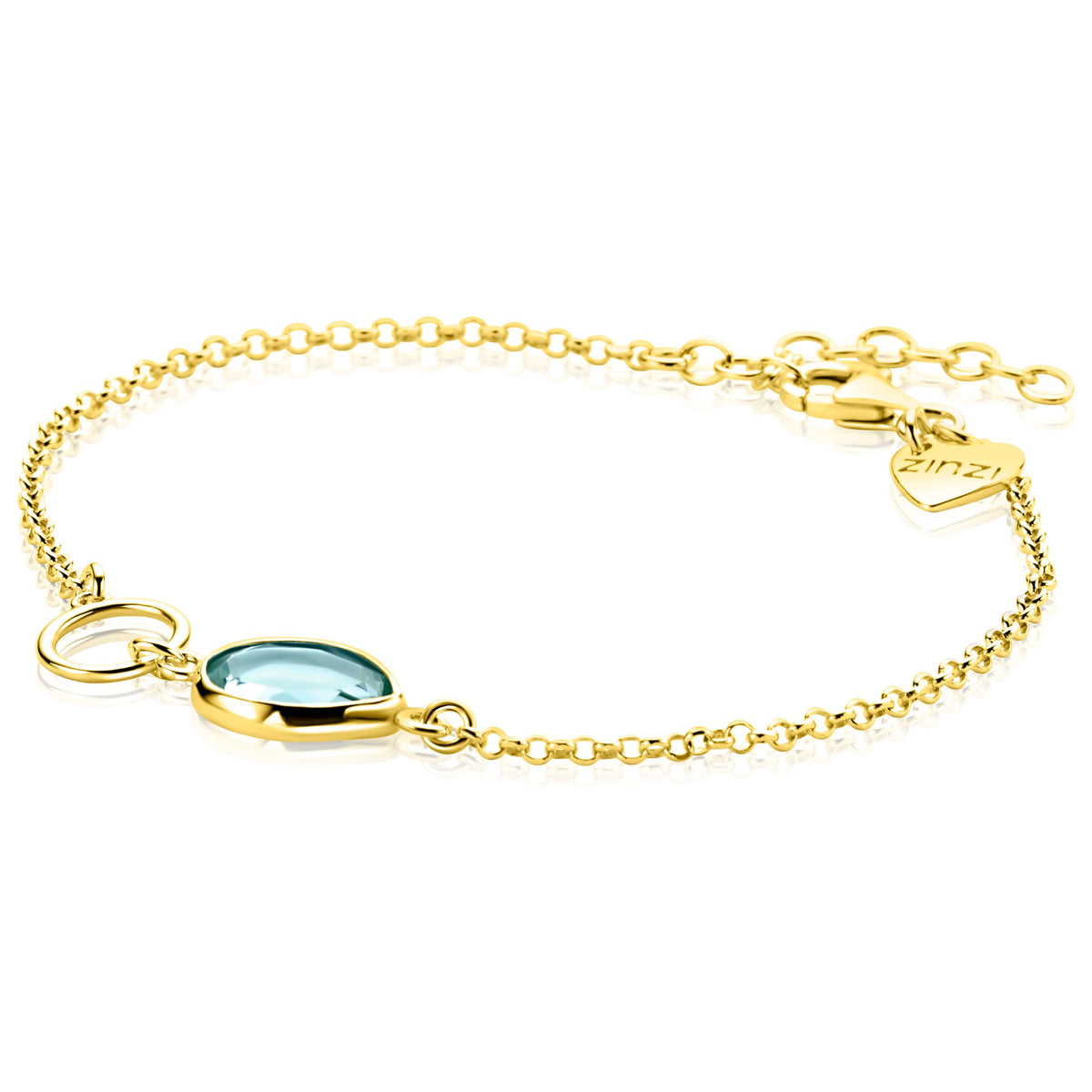 Armband aus vergoldetem Metall mit ovalem, blauen Edelstein und feiner Kettenstruktur