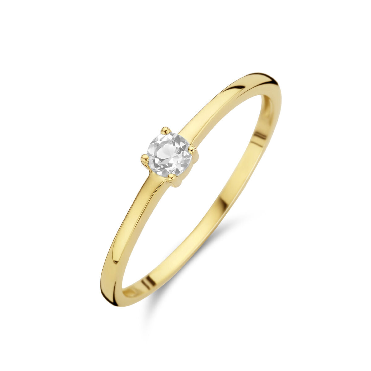 Ring aus 14K Gelbgold mit einem klaren Zirkonia als Geburtsstein