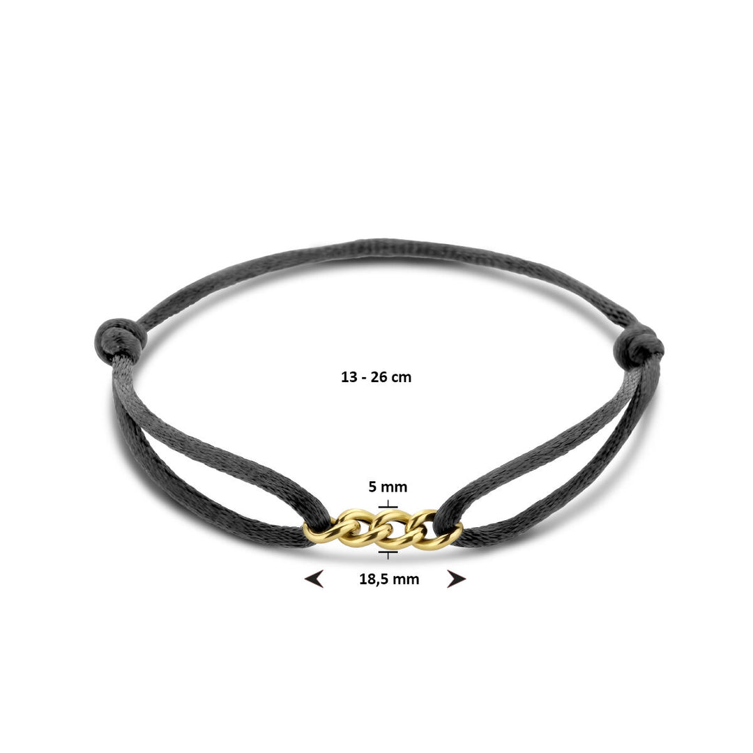 Armband Satin 13 - 26 cm 14K Gold mit Kautschuk/Nylon/Leder