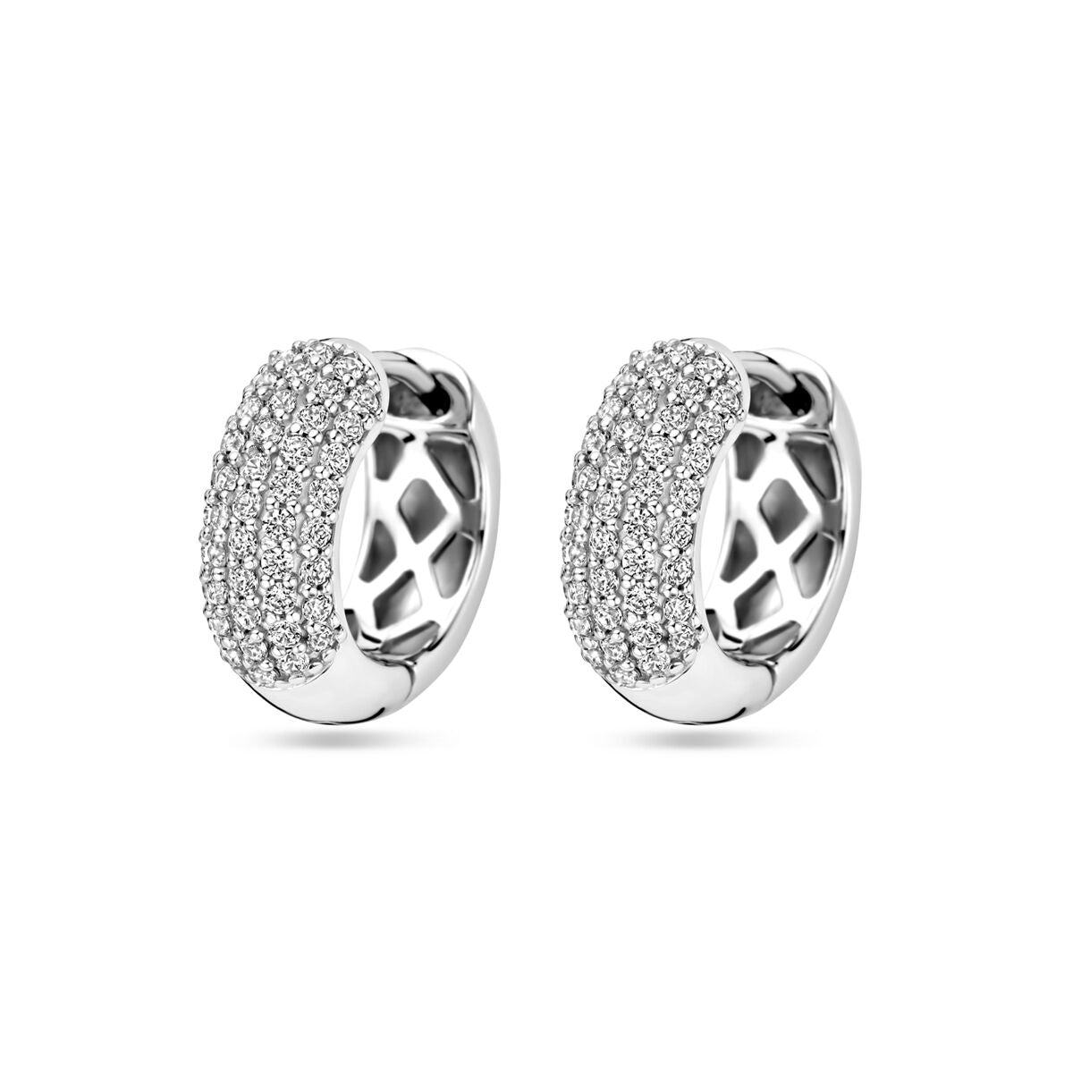 Klapp-Ohrringe aus rhodiniertem Silber mit Zirkonia, 16,5 mm, in geschwungener Form