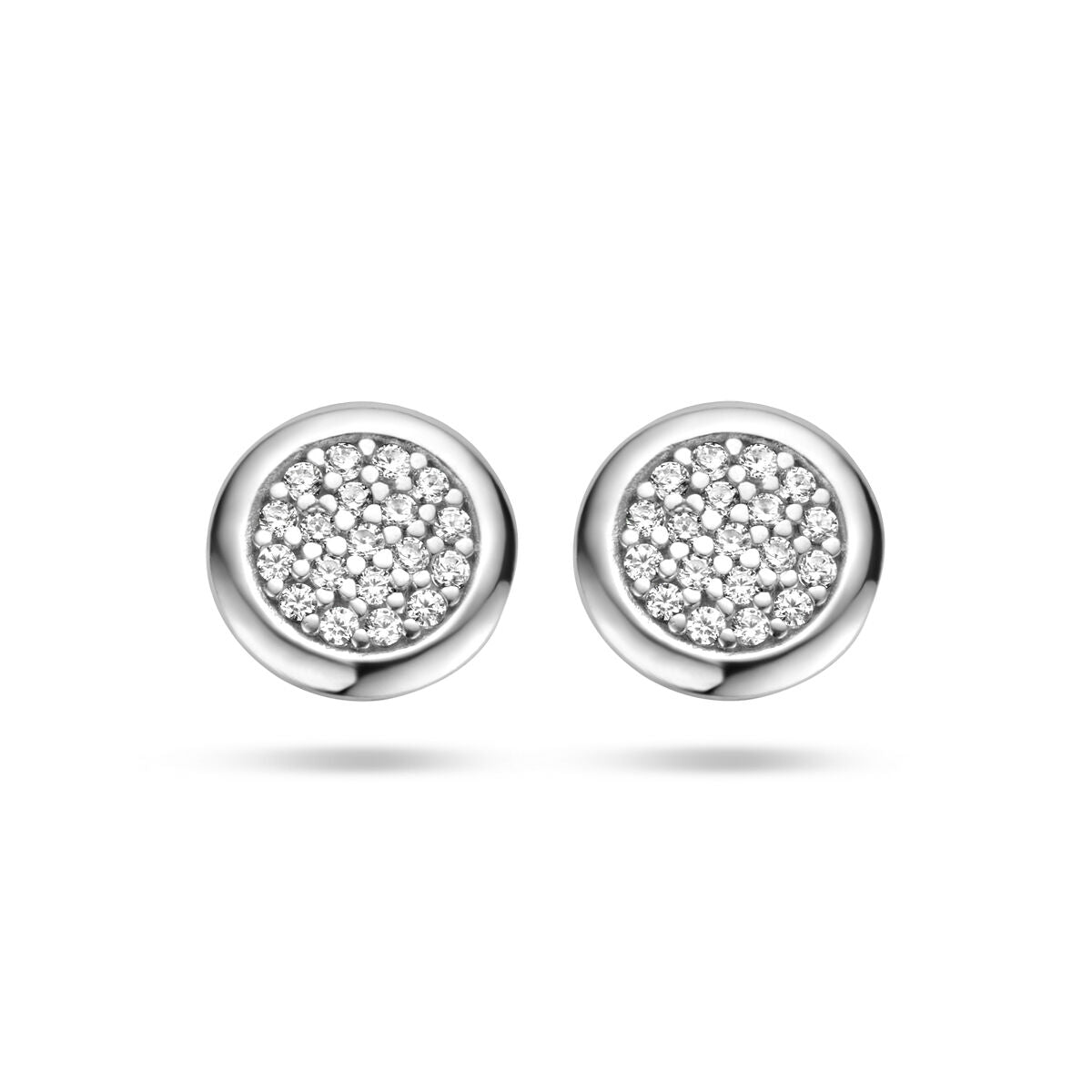 Ohrstecker aus rhodiniertem Silber mit Zirkonia-Steinen in runder Form