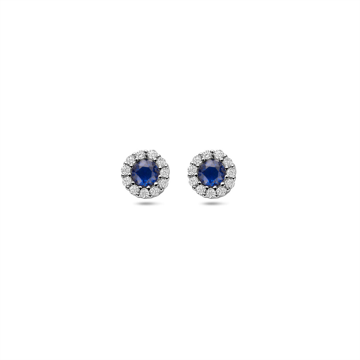 Gerhodineerde silberne Ohrstecker mit blauem Saphir und Zirkonia-Steinen