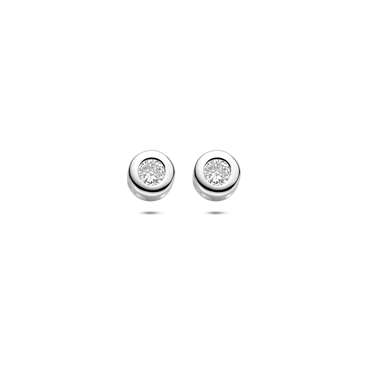 Silberne Ohrstecker aus rhodiniertem 925 Silber mit Zirkonia in runder Form