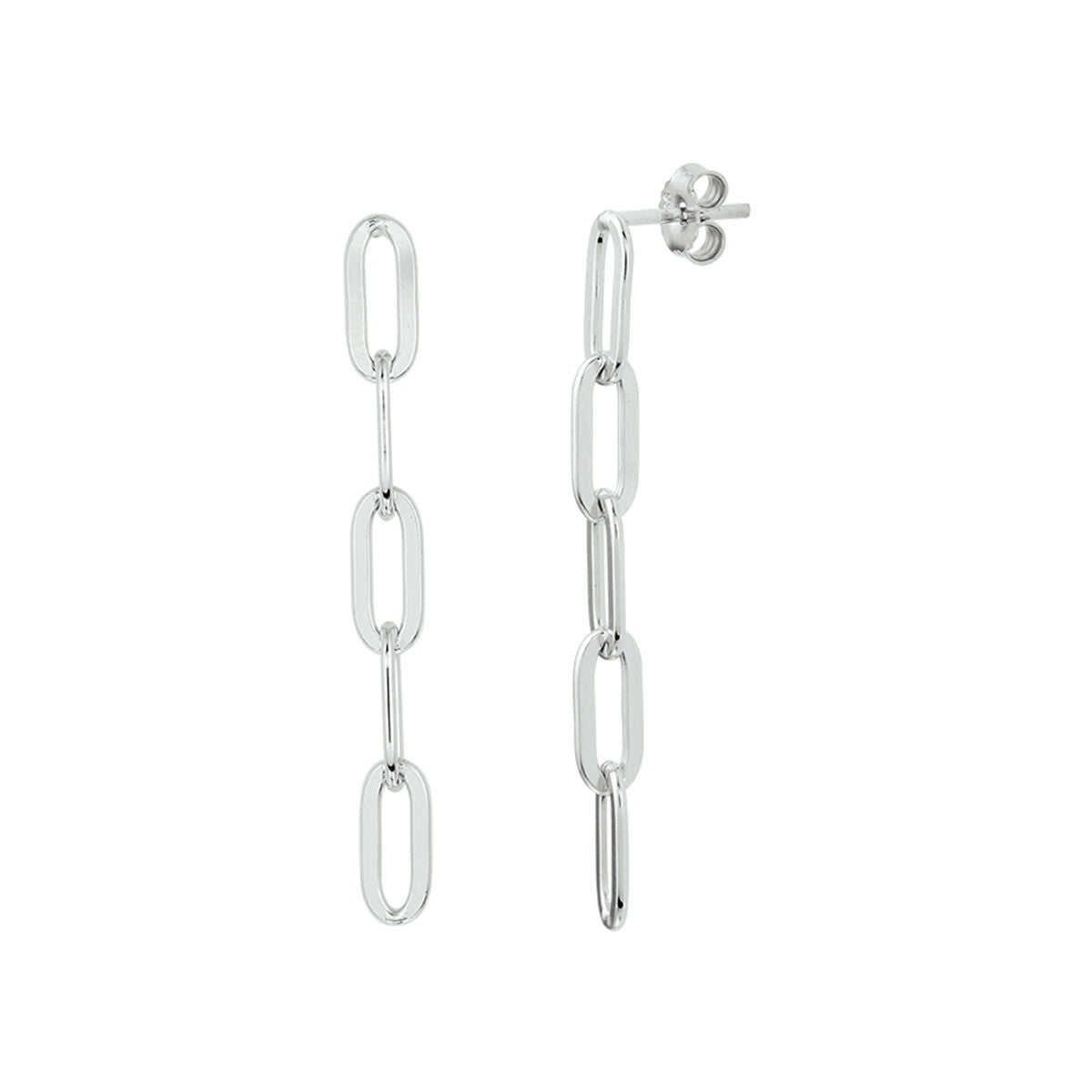 Ohrhänger aus rhodiniertem Silber in Paperclip-Form mit länglichen Gliedern