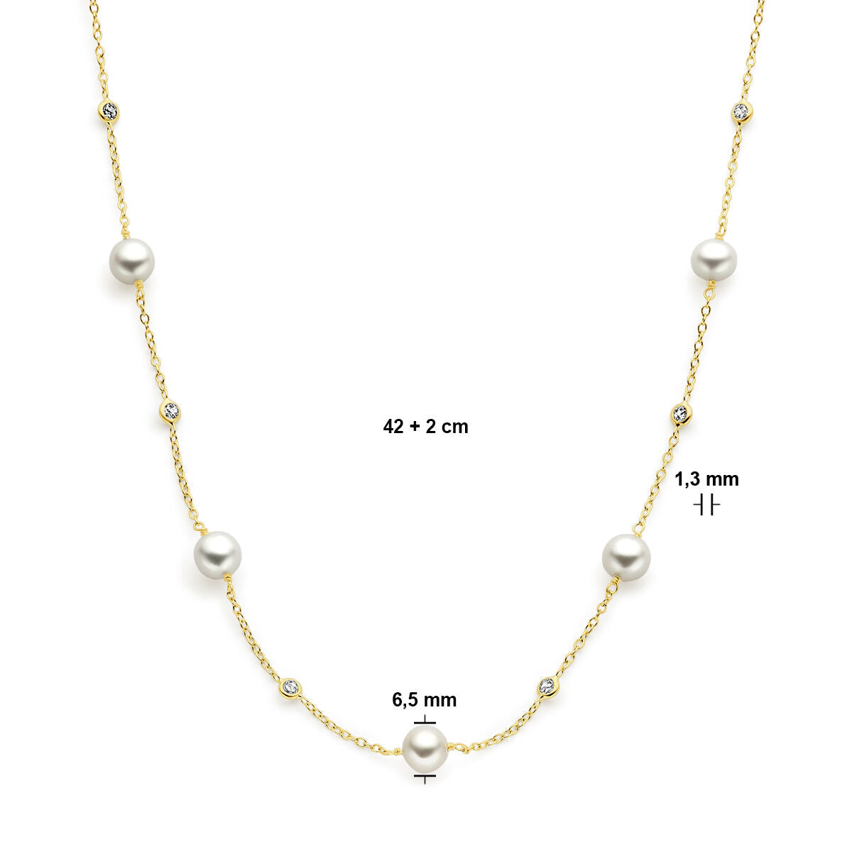 Gold Damenhalskette Perle und Zirkonia 14K