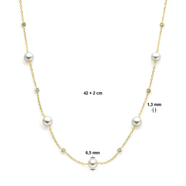 Gold Damenhalskette Perle und Zirkonia 14K