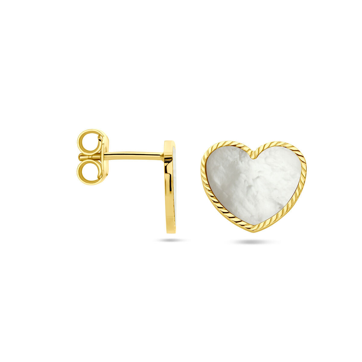 Ohrstecker Herz Perlmutt 14K Gelbgold