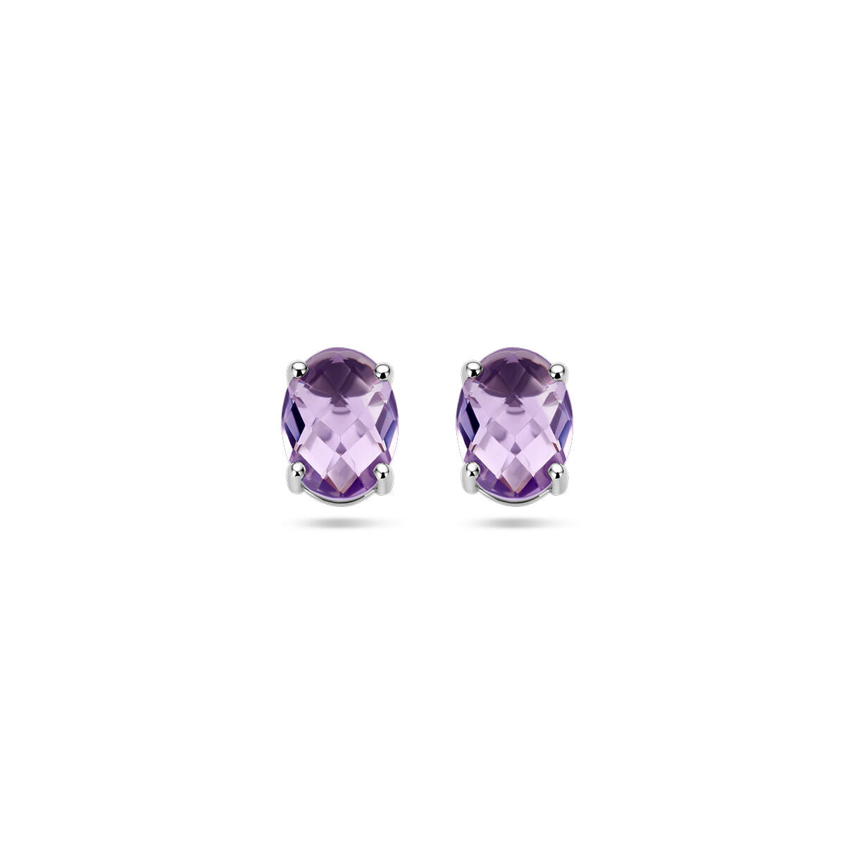 Ohrstecker mit facettierten, ovalen Amethysten in Silber rhodiniert