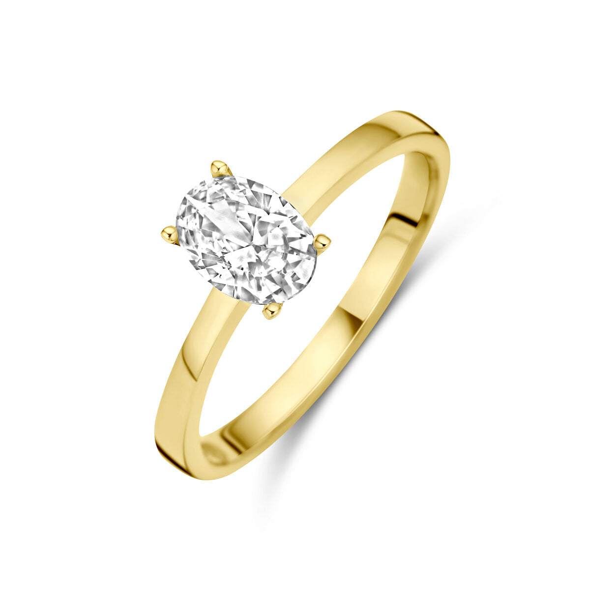 Ring aus 14K Gelbgold mit ovalem Zirkonia in der Mitte