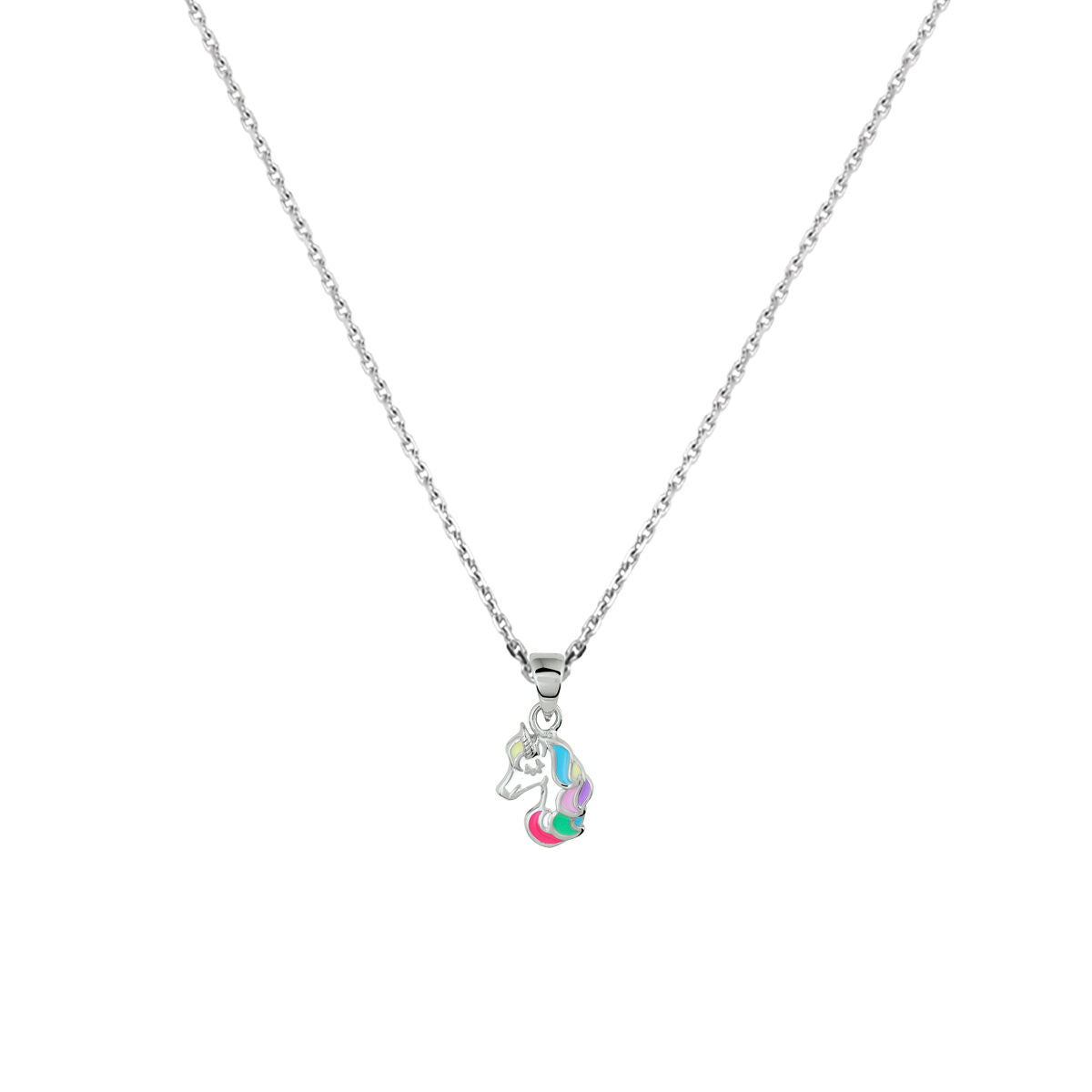 Collier mit rhodiniertem Silber und einem bunten Einhorn-Anhänger