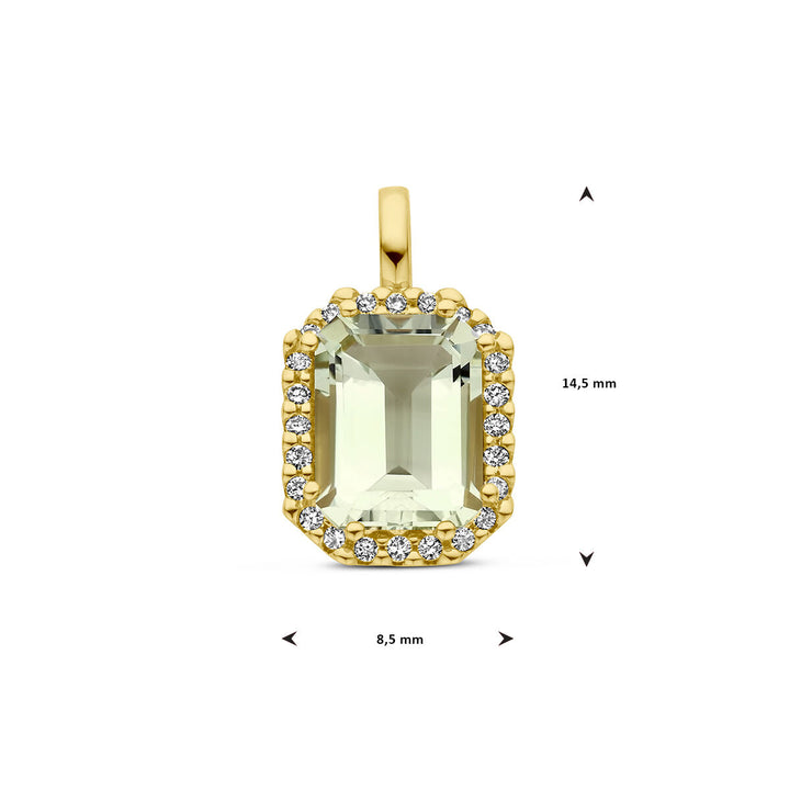 Anhänger grüner Amethyst und Diamant 0,10 ct h Si Halo 18 K Gelbgold