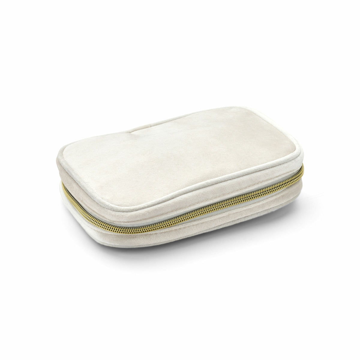 Weiße Schmuckbox mit Reißverschluss, elegant und praktisch, aus weichem Material gefertigt