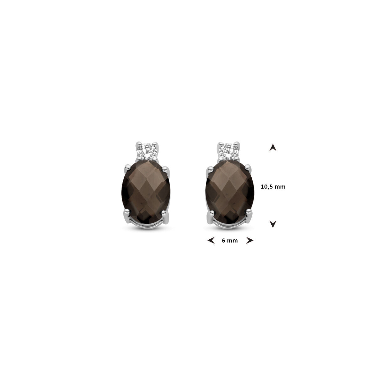 Ohrstecker Rauchquarz und Zirkonia 10,5 mm Silber rhodiniert