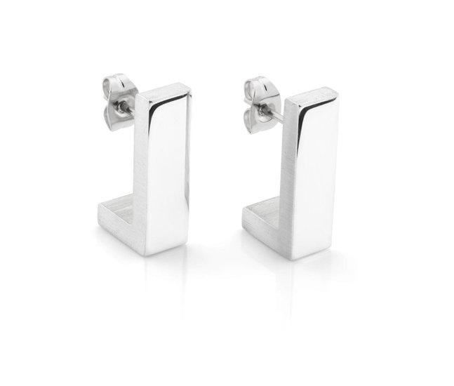Ohrstecker aus glänzendem Silber in rechteckiger Form mit einem modernen Design
