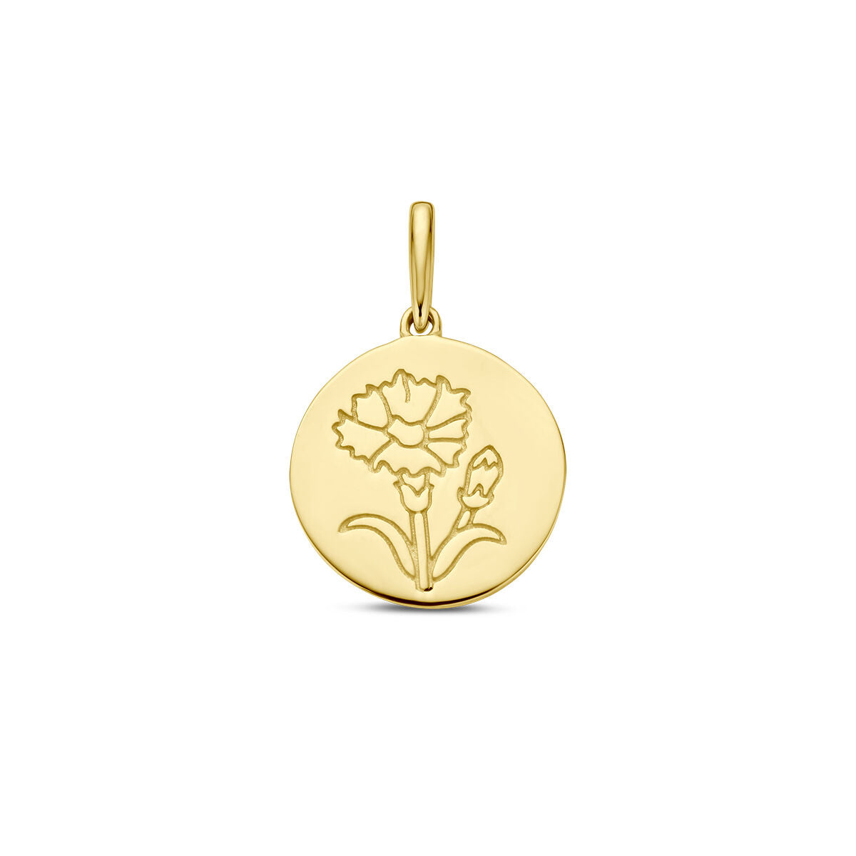 Hänger aus 14K Gelbgold mit eingravierter Geburtsblume und runder Form