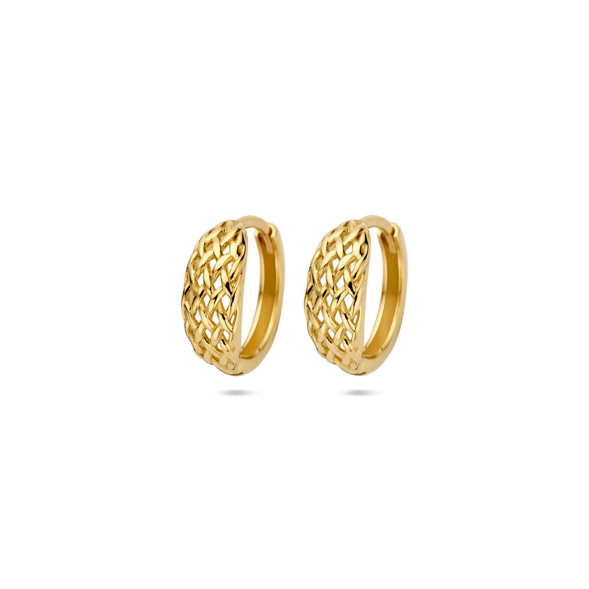 Klapp-Ohrringe aus 14K Gelbgold mit geflochtenem Design und einem Durchmesser von 13 mm