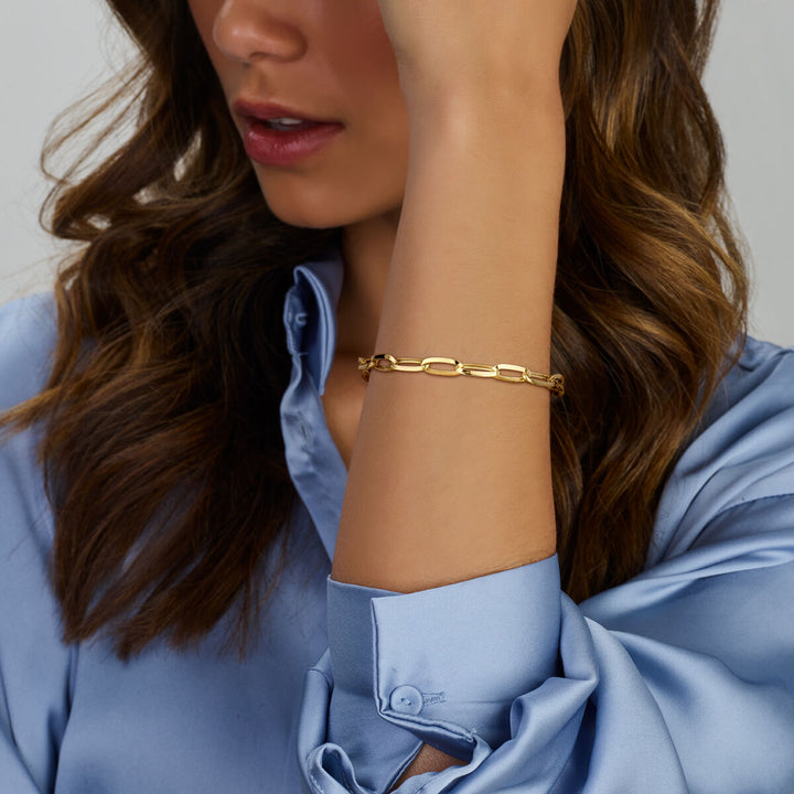 Goldarmband Damen Büroklammer spitzes Rohr 14K