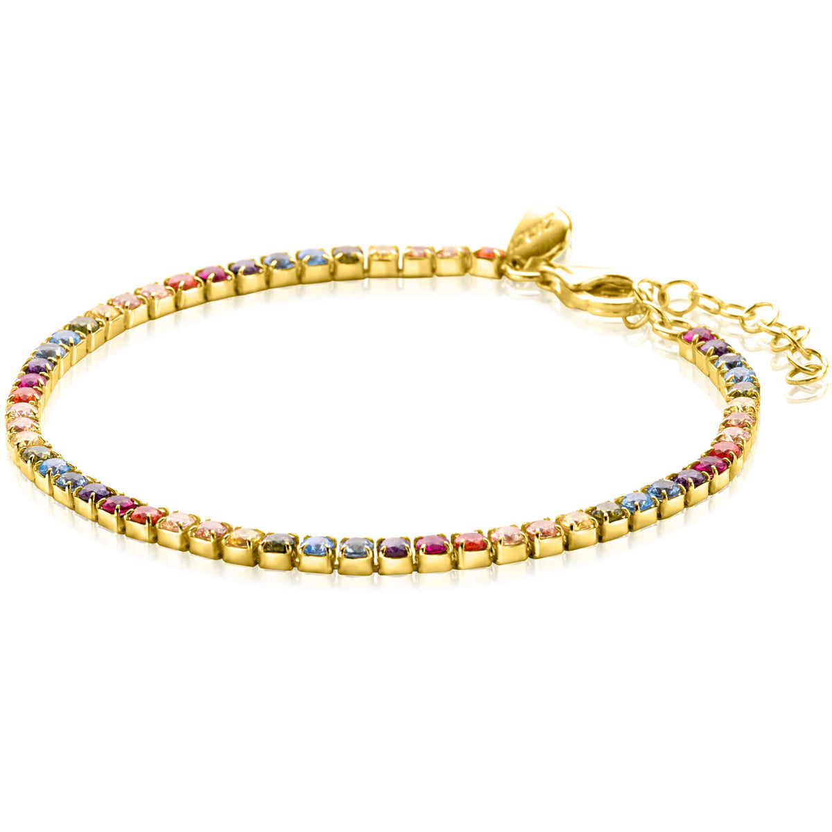 Armband aus Silber mit bunten, facettierten Edelsteinen und Verlängerungskette