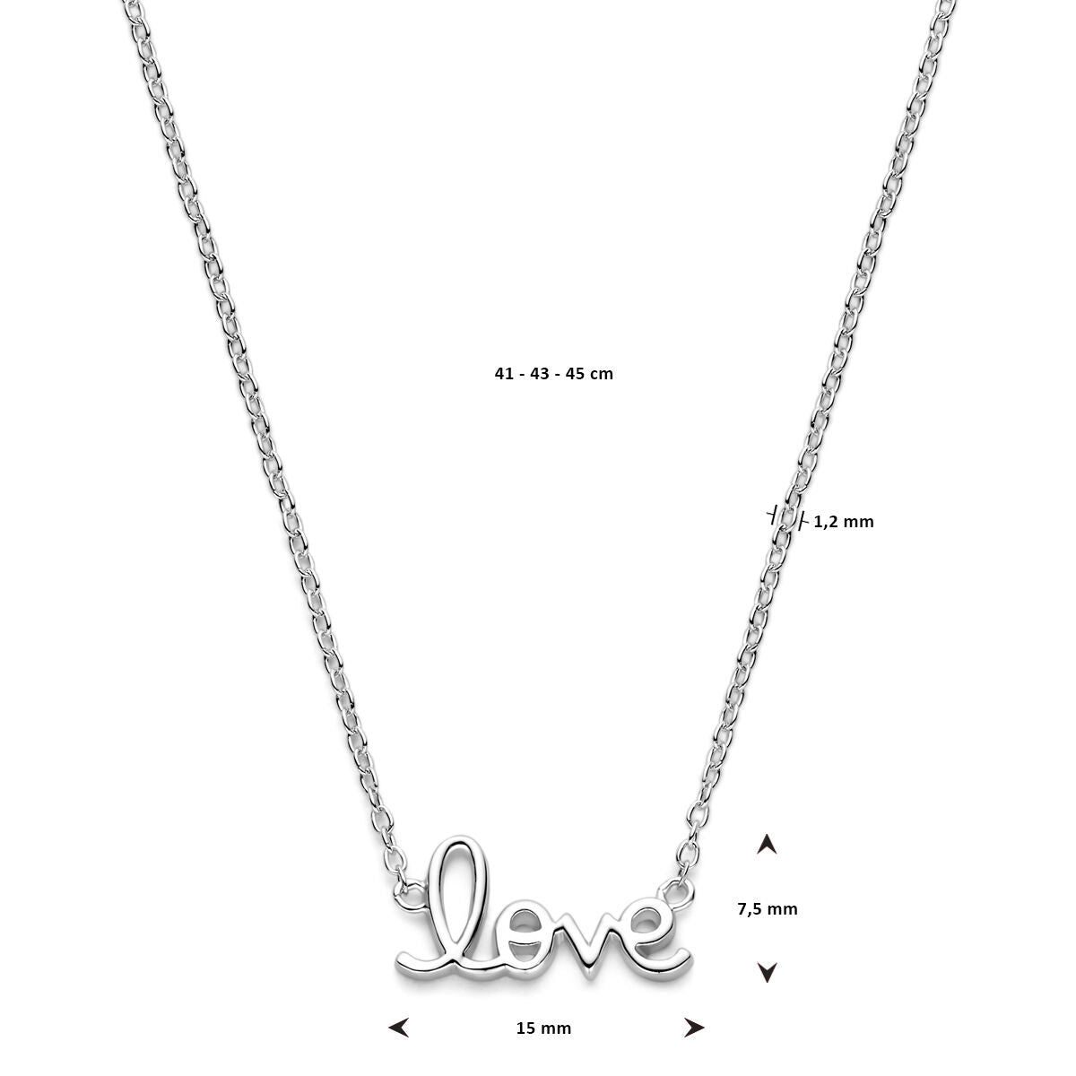 Halskette Love 41 - 43 - 45 cm rhodiniertes Silber