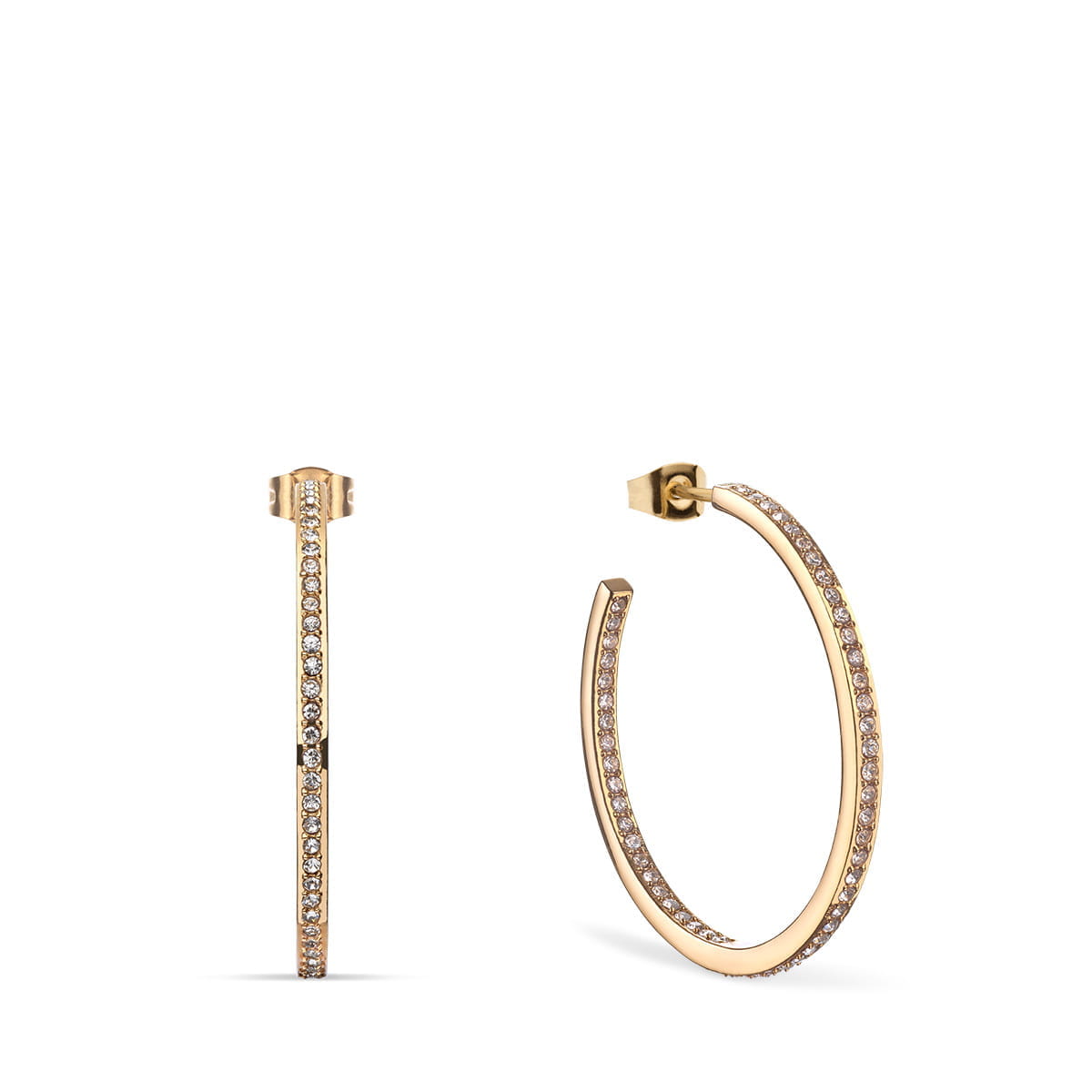 Ohrringe aus Roségold mit klaren Zirkonia-Steinen und schmalem, rundem Design