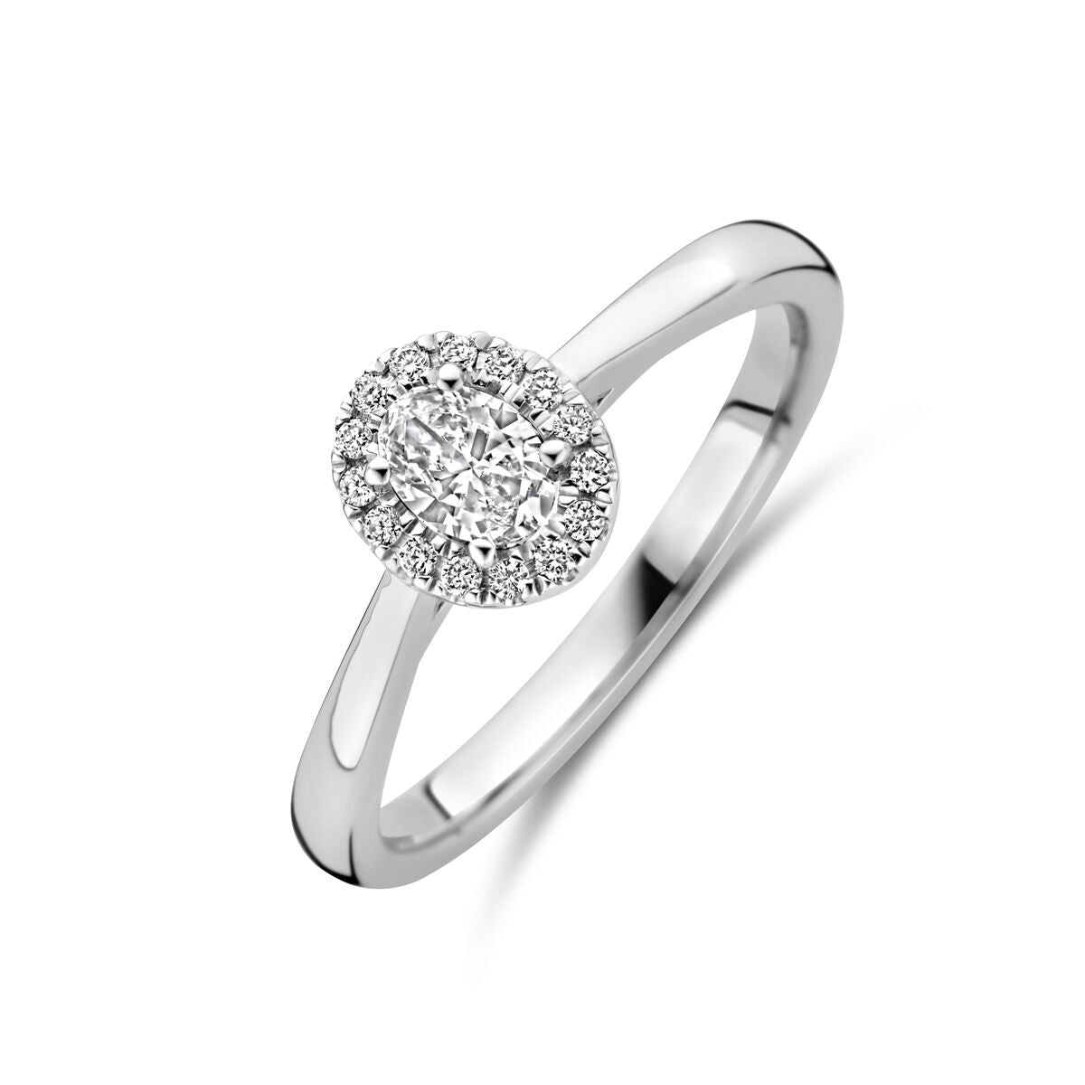 Ring aus 14K Weißgold mit rundem Kopf, besetzt mit lab-grown Diamanten von 0,32 ct.