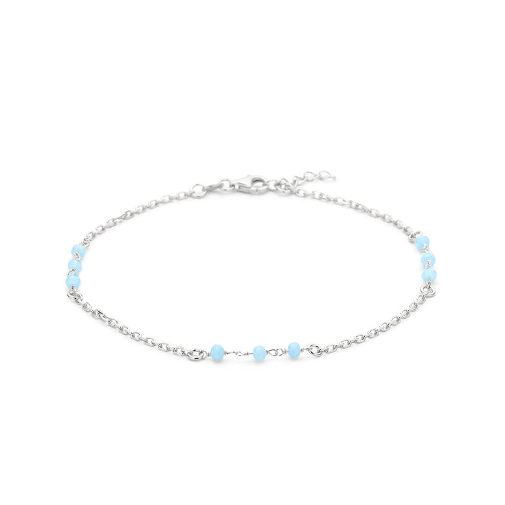 Fußkettchen blaue Kristallkugeln 24 + 2 cm Silber rhodiniert