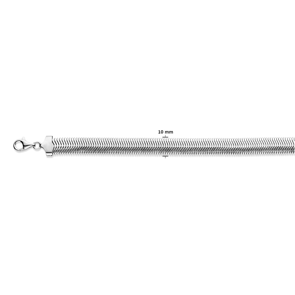Schlangenkette mit 10 mm breiten, rhodinierten Gliedern und Karabinerverschluss