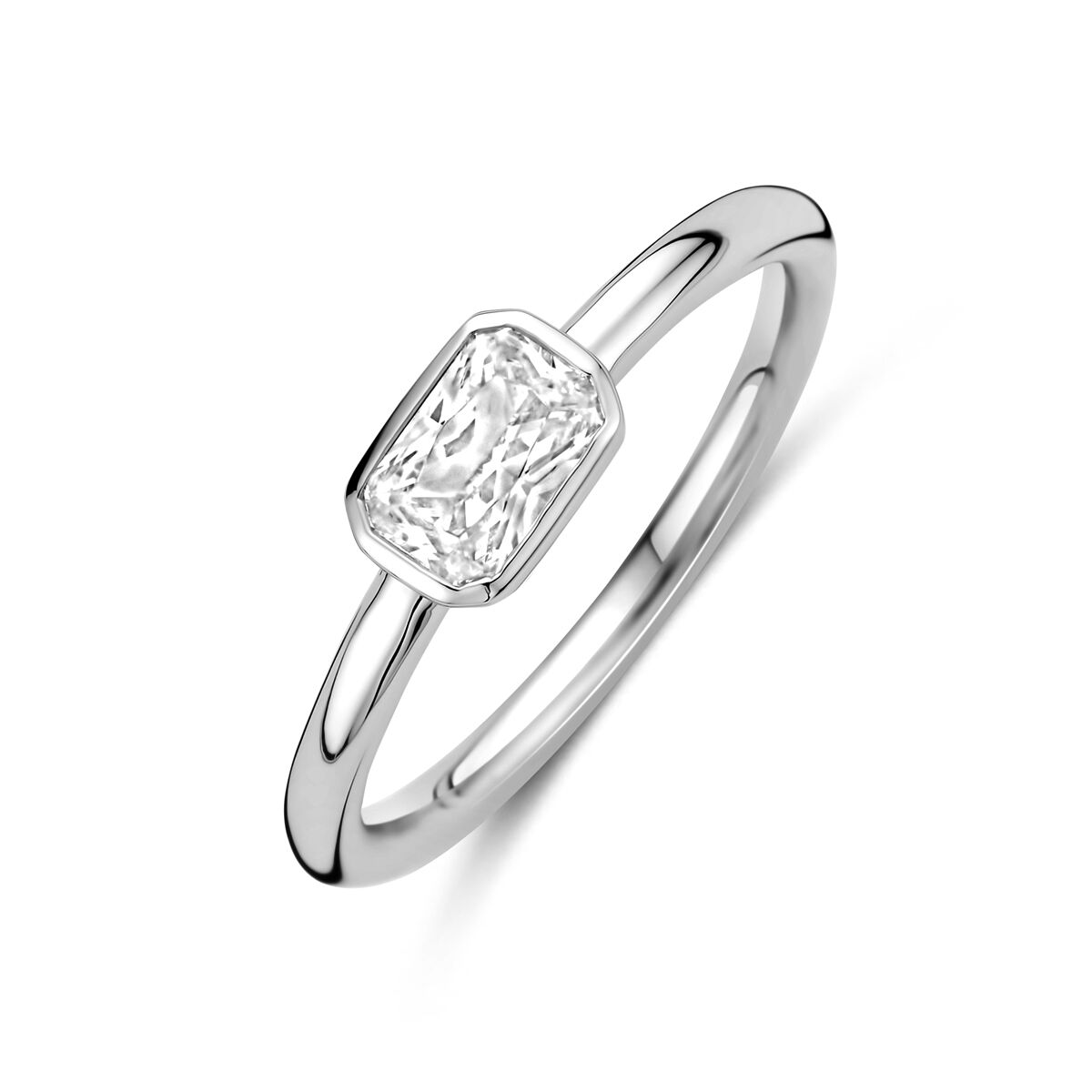 Ring aus rhodiniertem Silber mit rechteckigem Zirkonia-Stein