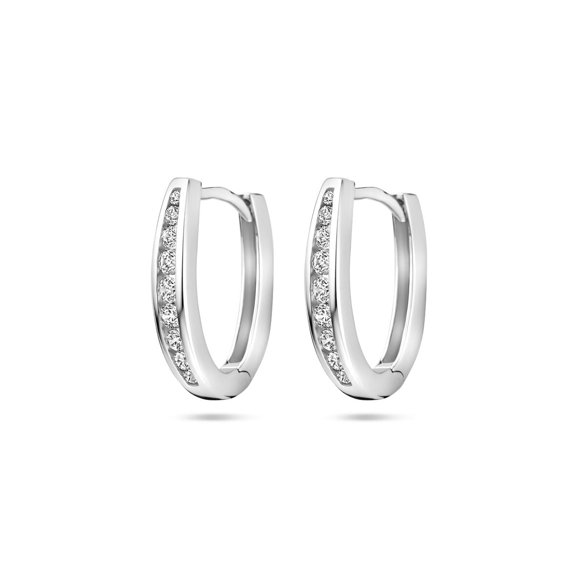 Klapp-Ohrringe aus rhodiniertem Silber mit Zirkonia-Steinen, 16,5 mm lang