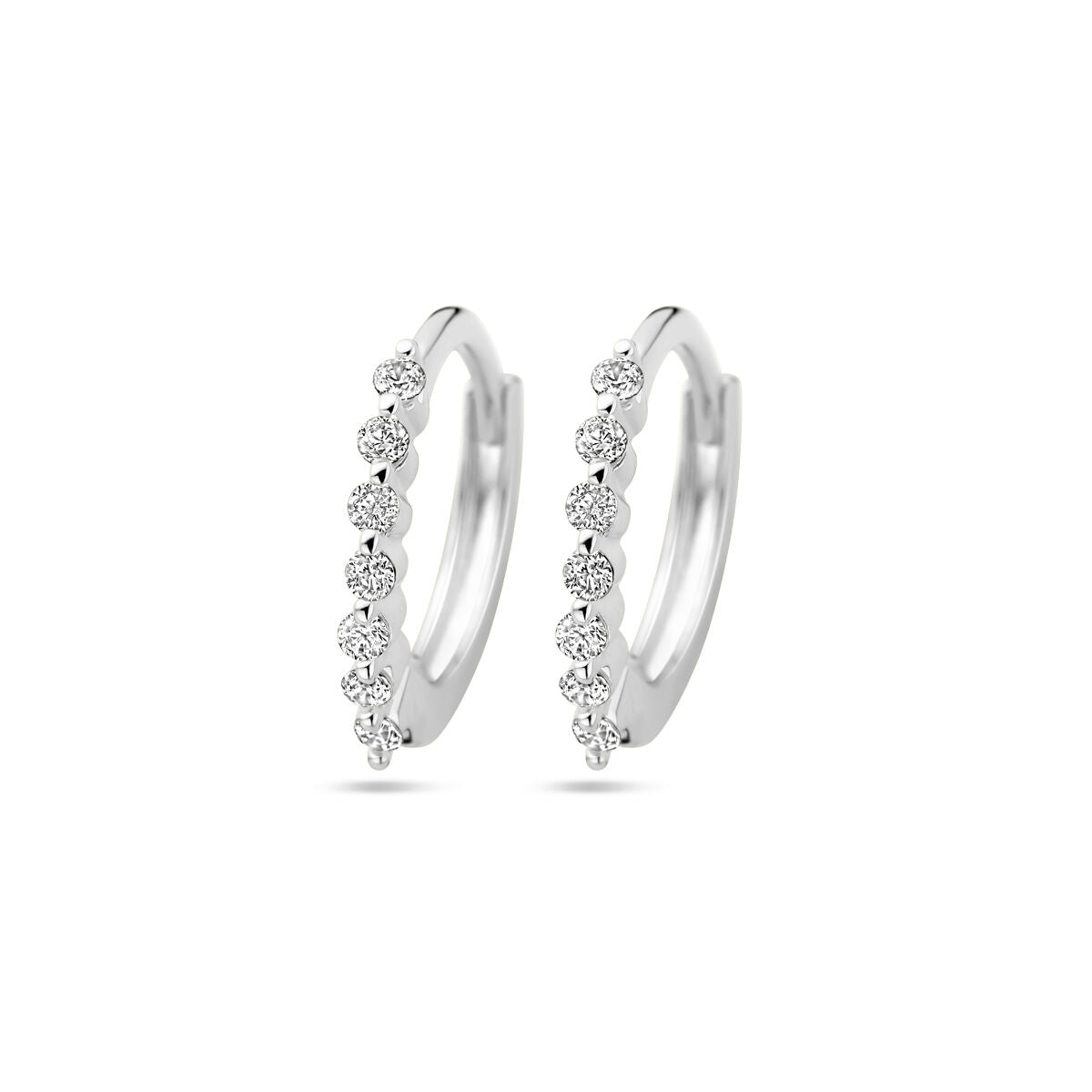 Klapp-Ohrringe aus rhodiniertem Silber mit Zirkonia-Steinen in einer Reihe