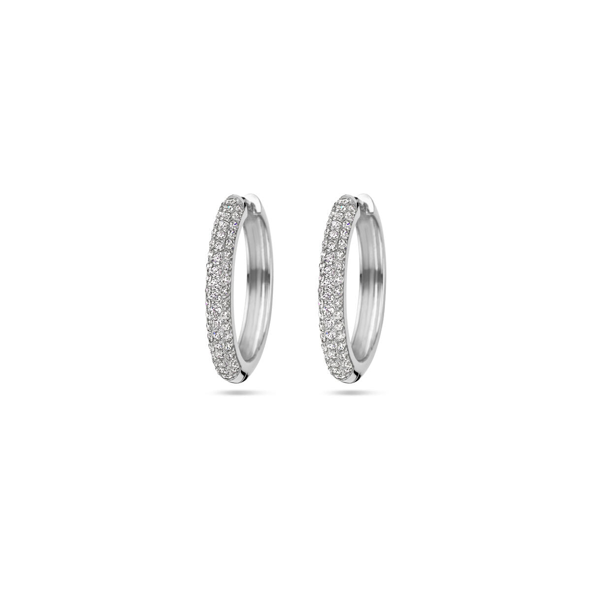 Klapp-Ohrringe aus rhodiniertem Silber mit Zirkonia-Steinen in einer schmalen, ovalen Form