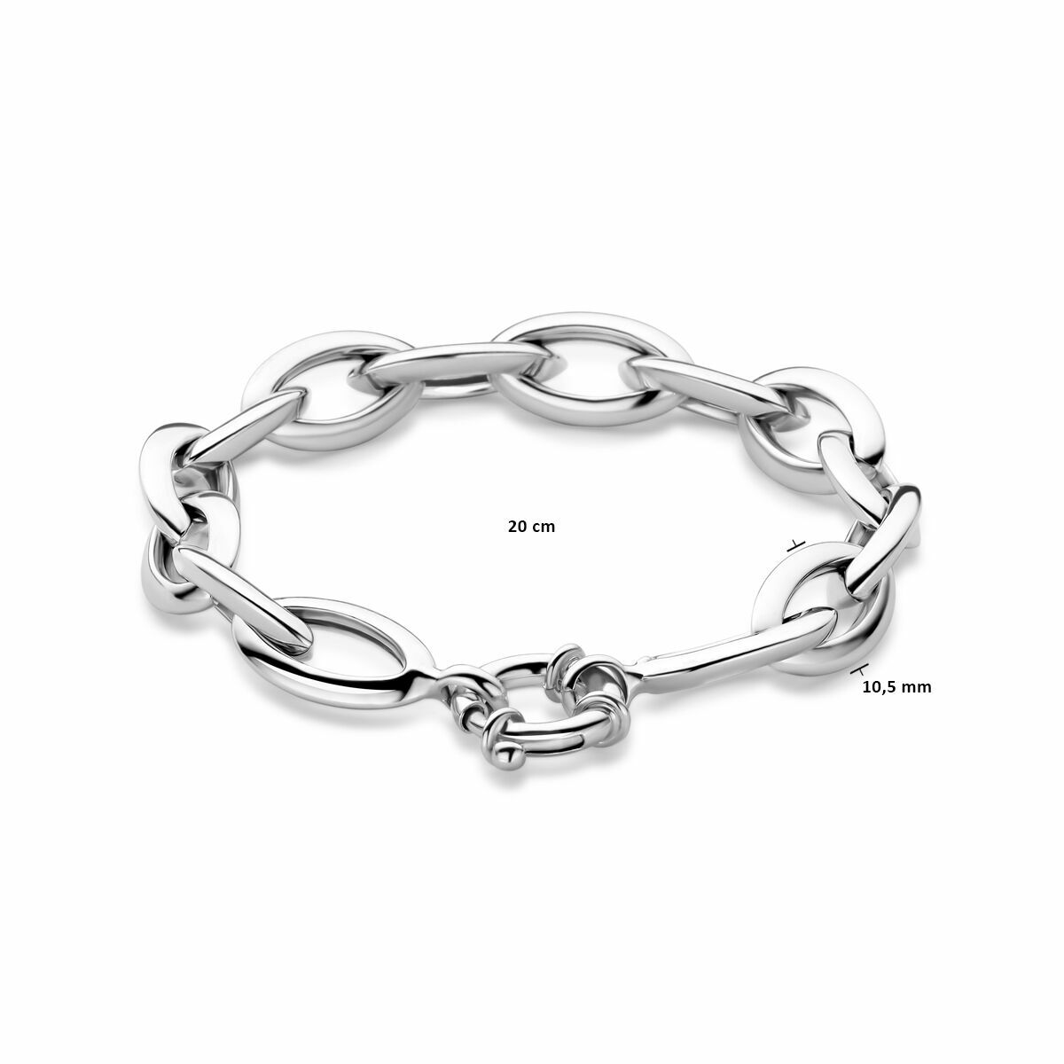 Armband Ankerkette 10,5 mm 20 cm mit großem Federringverschluss rhodiniert