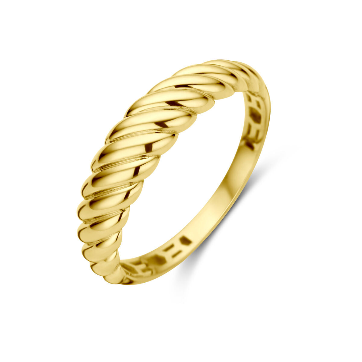 Ring aus 14K Gelbgold mit gedrehtem Design und glänzender Oberfläche